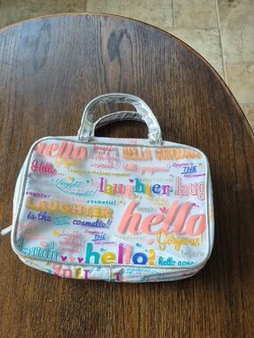 Hello Multi-Color Cosmetic Tote Bag with Silver Handles